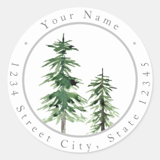 Zwei Labels für Wasserfarbene Pinienbäume Runder Aufkleber (Vorderseite)