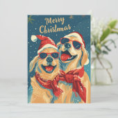 Zwei Labrador mit Sonnenbrille Frohe Weihnachten (Stehend Vorderseite)