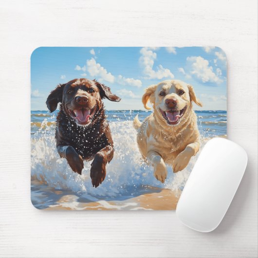 Zwei Labrador Retriever am Strand Mousepad (Mit Mouse)