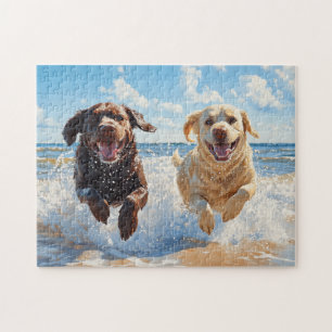Zwei Labrador Retriever am Strand Puzzle
