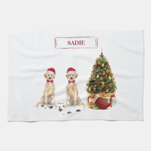 Zwei Labrador Retrievers Funny Christmas Dog Geschirrtuch (Horizontal)