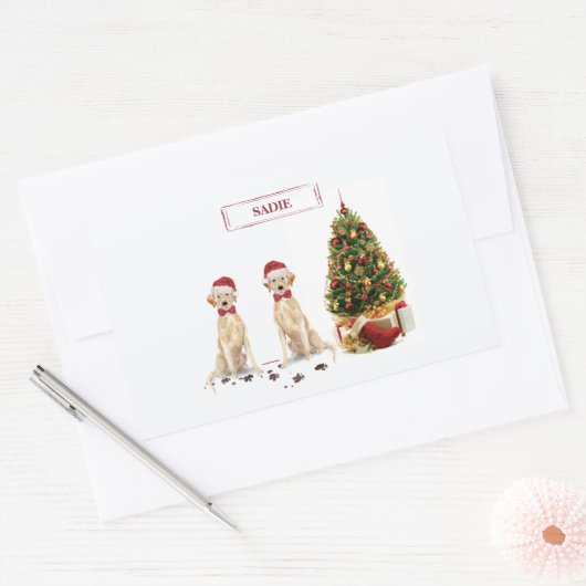 Zwei Labrador Retrievers Funny Christmas Dog Rechteckiger Aufkleber (Umschlag)