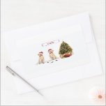 Zwei Labrador Retrievers Funny Christmas Dog Rechteckiger Aufkleber<br><div class="desc">Nicht ein gelbe Labrador,  sondern zwei sind in ihrer Weihnachtszeit Weihnachtsmannmütze und Bugs Krawatte gekleidet. Sie haben einen Pfad mit schlammigen Pfotendrucken verlassen,  da sie sehr begeistert Pose haben. Ein geschmückter Weihnachtsbaum beleuchtet den Hintergrund dieses "sonnigen" Urlaubsgeschenks!</div>