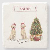 Zwei Labrador Retrievers Funny Christmas Dog Steinuntersetzer (Vorderseite)