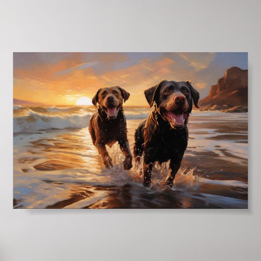 Zwei Labradoren am Strand Poster (Vorne)