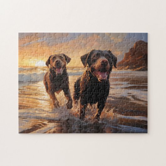 Zwei Labradoren am Strand Puzzle (Horizontal)