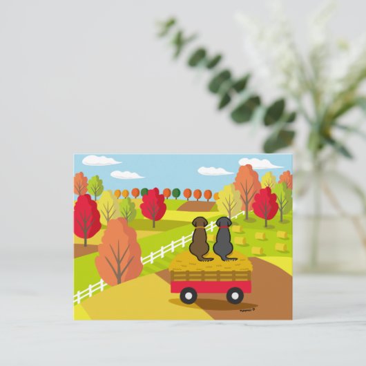 Zwei Labradoren auf dem Heukarren im Herbst Postka Postkarte (Stehend Vorderseite)