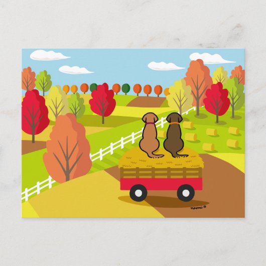 Zwei Labradoren auf dem Heukarren im Herbst Postka Postkarte (Vorderseite)
