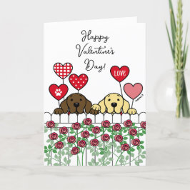 Zwei Labradoren beobachten Cartoon-Rose Valentine Feiertagskarte