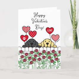 Zwei Labradoren beobachten Cartoon-Rose Valentine Feiertagskarte