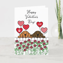 Zwei Labradoren beobachten Cartoon-Rose Valentine Feiertagskarte