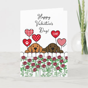 Zwei Labradors beobachten Cartoon-Rosen Valentinst Feiertagskarte