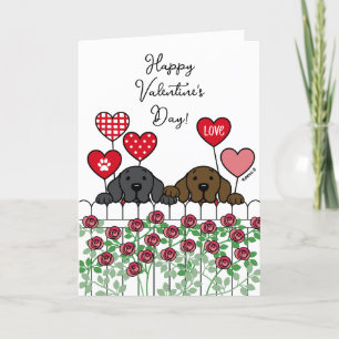 Zwei Labradors beobachten Zeichentrickrosen Valent Feiertagskarte