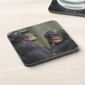 Zwei lächelnde Bonobos Untersetzer (Linke Seite)