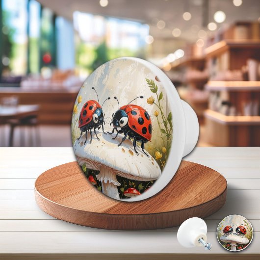 Zwei Ladybugs auf einem Pilz Keramikknauf