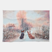 Zwei Länder walisische Corgis im Schnee Geschirrtuch (Horizontal)