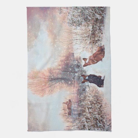 Zwei Länder walisische Corgis im Schnee Geschirrtuch (Vertikal)