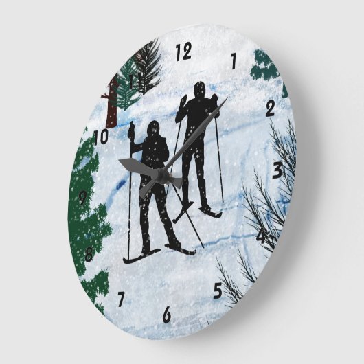 Zwei Langläufer im Schneeballplatz Große Wanduhr (Winkel)