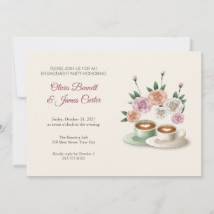 Zwei Latte-Tassen und Rosen Hochzeitseinladung Einladung