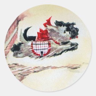 Zwei laufende Scotties Runder Aufkleber