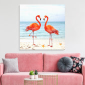 Zwei lebhafte rosa Flamingos an der Leinwand (Insitu (Wohnzimmer))