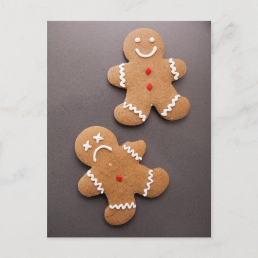 Zwei Lebkuchenmänner auf grau Postkarte (Vorderseite)