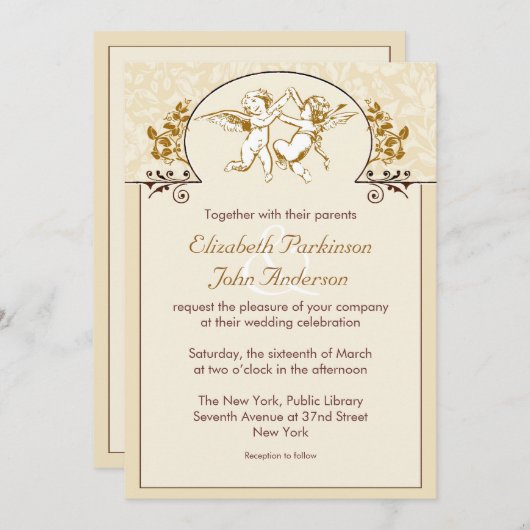 zwei Liebe Engel Vintage Hochzeit Einladung (Vorne/Hinten)