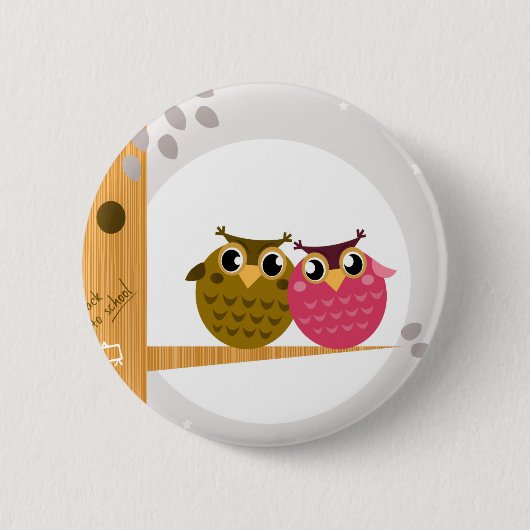 Zwei Liebe Eulen auf Baum mit Mond Button (Vorderseite)