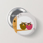 Zwei Liebe Eulen auf Baum mit Mond Button (Vorne & Hinten)