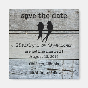 Zwei Liebe-Vogel-rustikales Holz Save the Date Magnet
