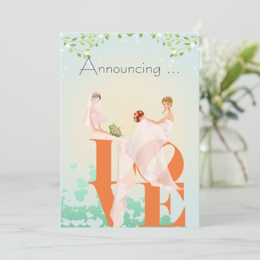 Zwei LIEBEN Hochzeitskündigung Einladung (Stehend Vorderseite)