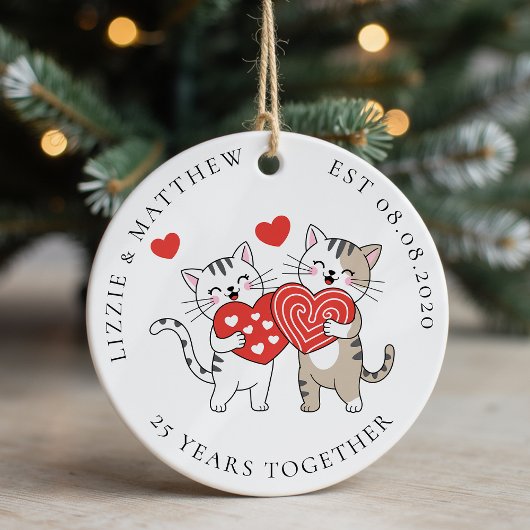 Zwei Lieben Katzen Hochzeitstag Foto Keramik Ornament