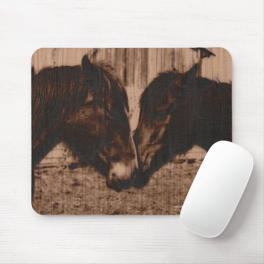 Zwei liebende Pferde Holzverbrennungseffekt Pferde Mousepad (Mit Mouse)