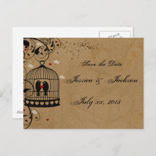 Zwei liebende Vögel Save the Date Postkarte (Vorne/Hinten)