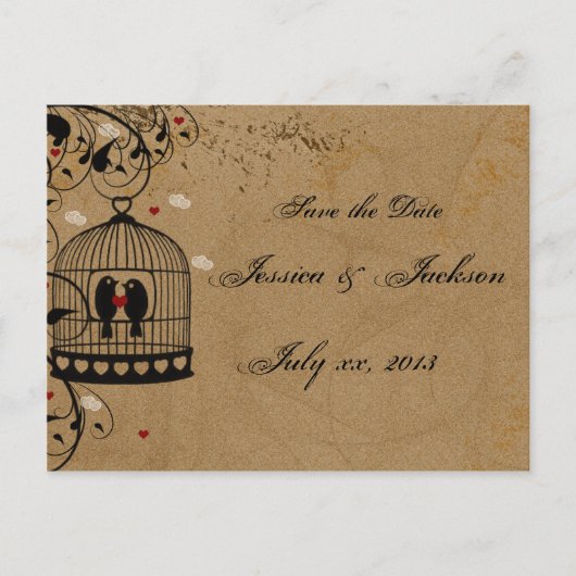 Zwei liebende Vögel Save the Date Postkarte (Vorderseite)