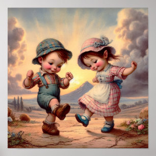 Zwei liebenswerte Vintage-Munchkins beim Tanzen Poster