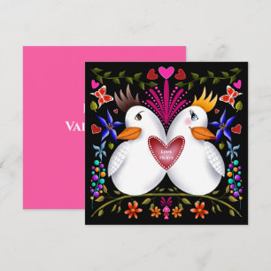 Zwei Liebesvögel Herz Blume Valentinstag Farbe Einladung