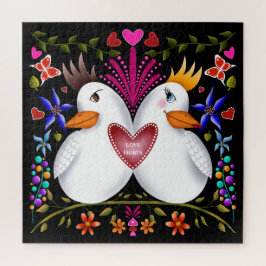 Zwei Liebesvögel Herz Blume Valentinstag Farbe Puzzle