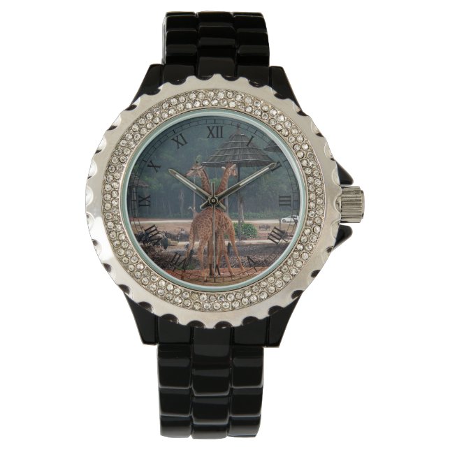 zwei liebevolle Giraffen Armbanduhr (Vorderseite)