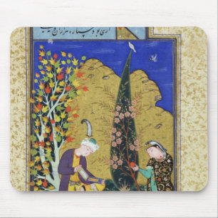 Zwei Liebhaber in einem blühenden Obstgarten Mousepad