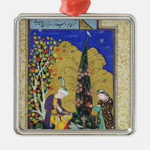 Zwei Liebhaber in einem blühenden Obstgarten Silbernes Ornament