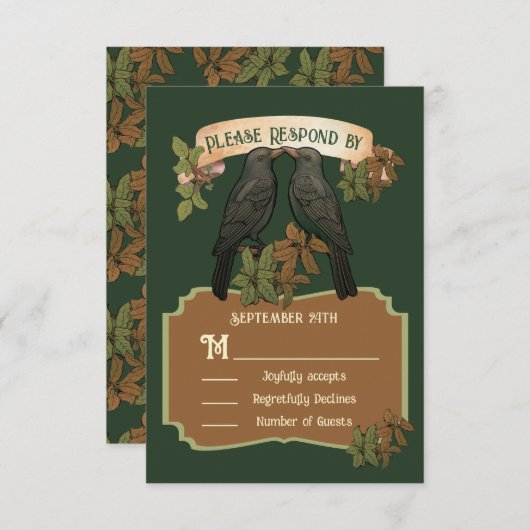 Zwei liebliche Vögel Folk Art Hochzeit RSVP Einladung (Vorne/Hinten)