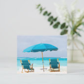 Zwei Liegen am Ozeanstrand Postkarte (Stehend Vorderseite)