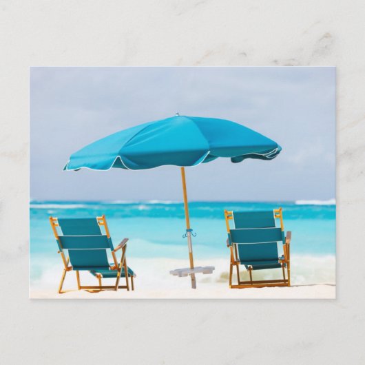 Zwei Liegen am Ozeanstrand Postkarte (Vorderseite)