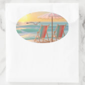 "Zwei Liegestühle am Meer" Ovaler Aufkleber (Tasche)