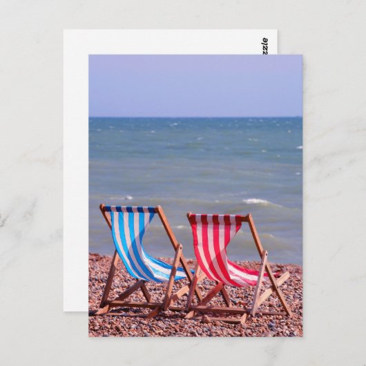 Zwei Liegestühle am Strand Postkarte (Vorne/Hinten)