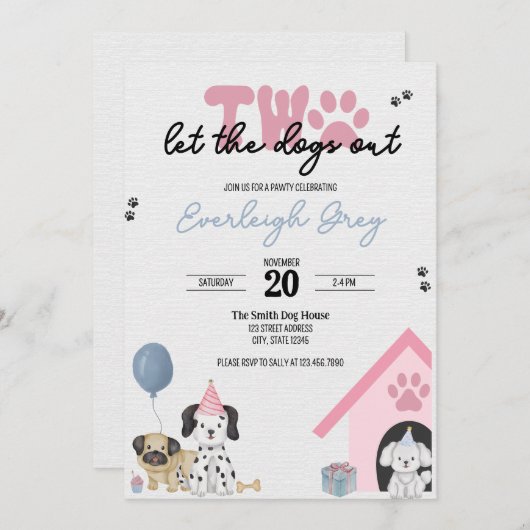 Zwei Ließ die Hunde aus | Einladung zum 2. Geburts (Vorne/Hinten)