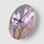 ZWEI LILA CROCUSWALL CLOCK RUNDE WANDUHR (Winkel)