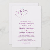 Zwei lila Herzen verflochten Einladung (Vorne/Hinten)