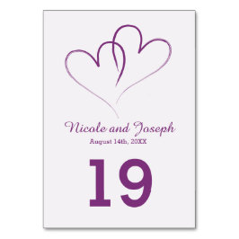 Zwei Lila Herzen verflochten Tischnummer